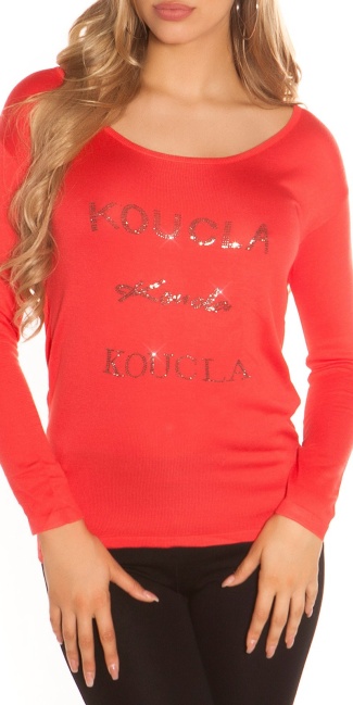 Trendy pullover with lace Coral